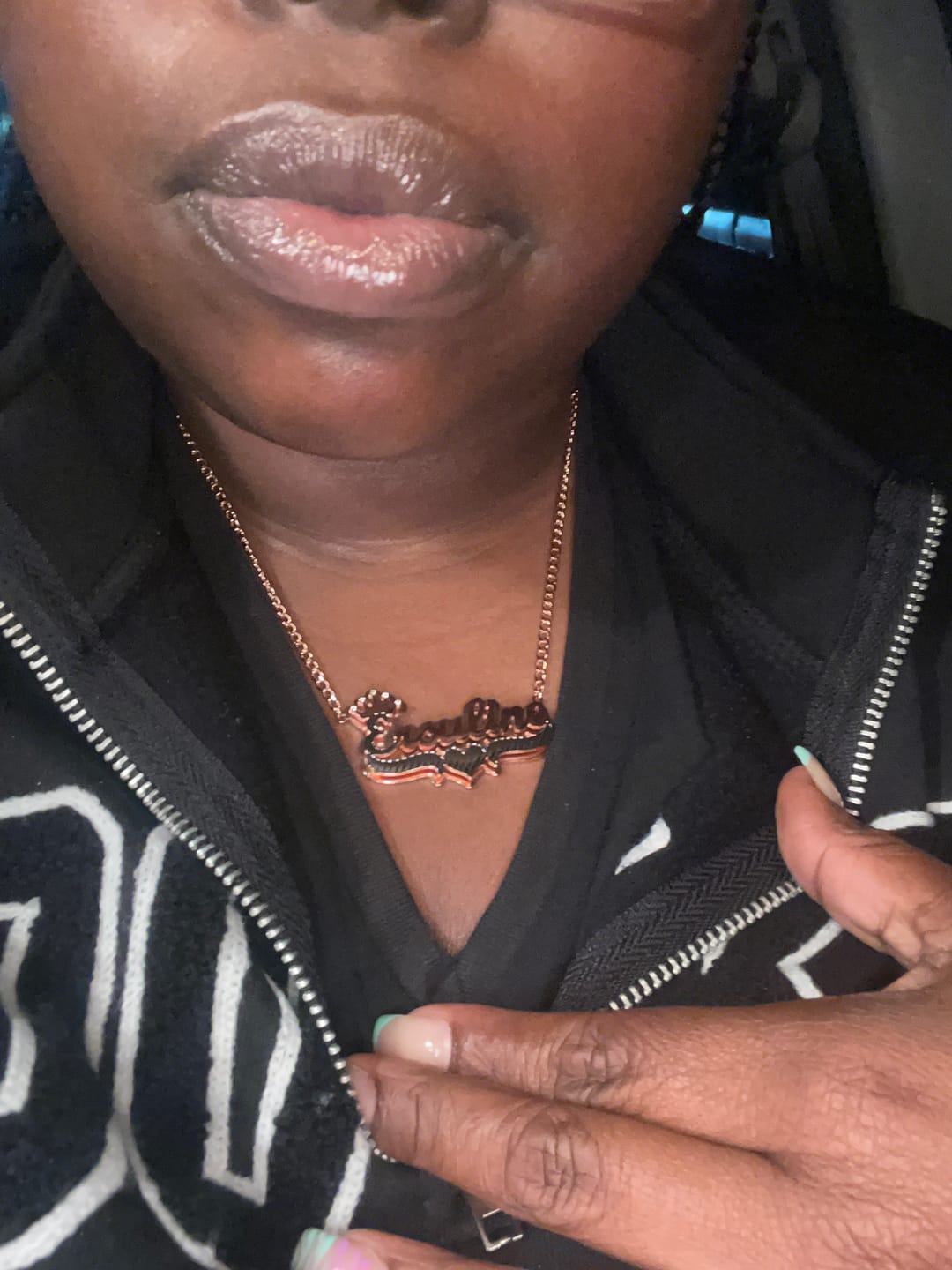 Customer photo review of Double Plated Royal Name Necklace w/ Cuban Chain