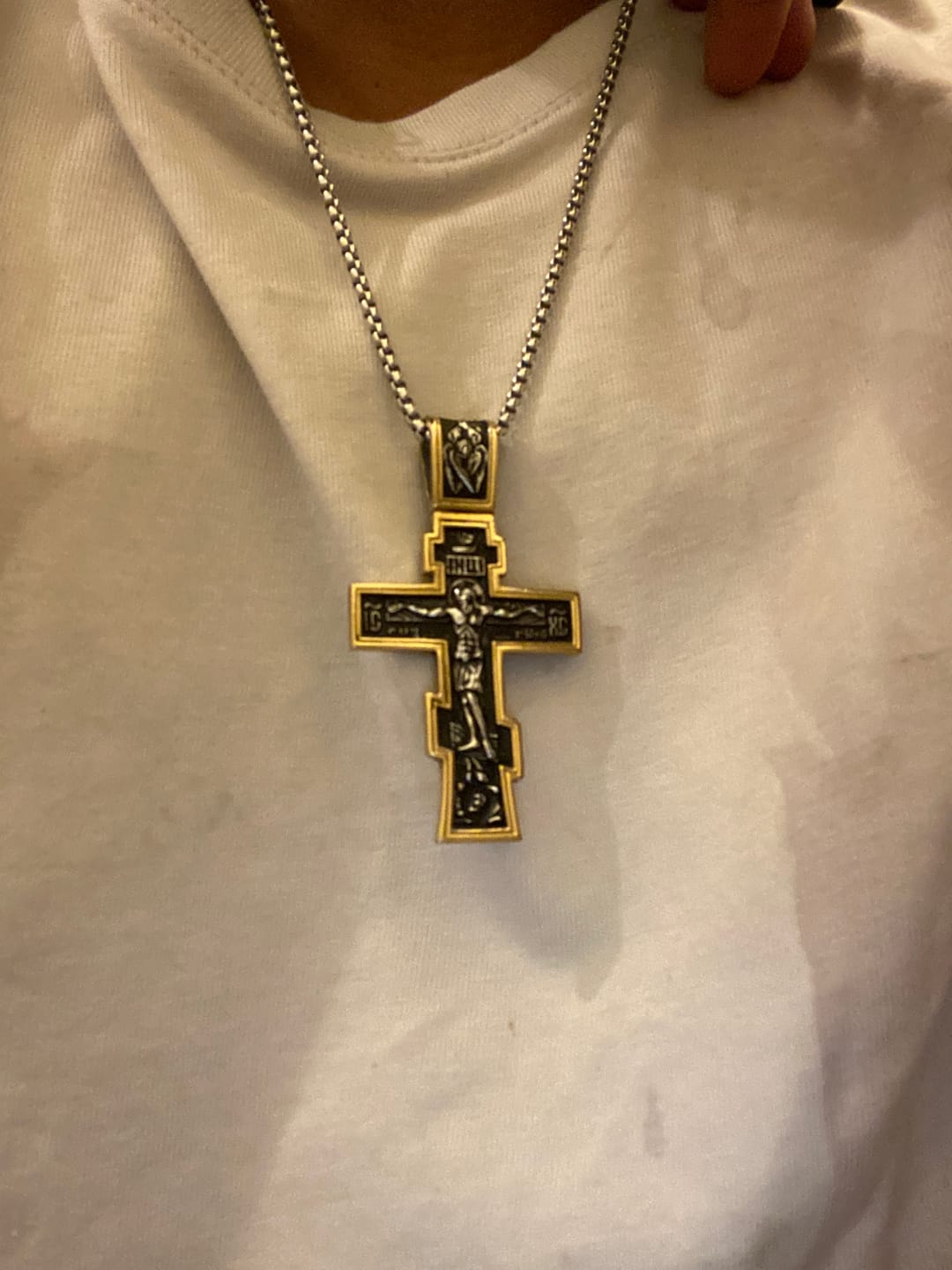 Customer photo review of DARK JESUS CROSS GOLD. - NECKLACE