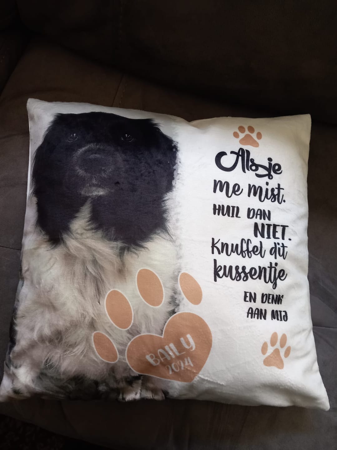 Customer photo review of Als je me mist - Gepersonaliseerd kussen