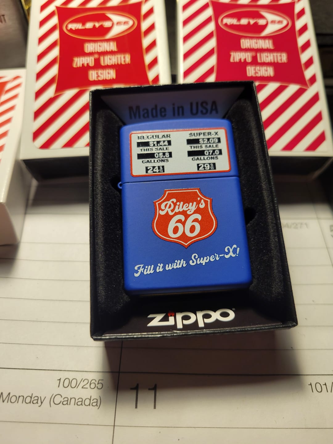 Customer photo review of Exclusive - Riley's 66 Zippo Lighter - Gas Pump - Royal Blue Matte
