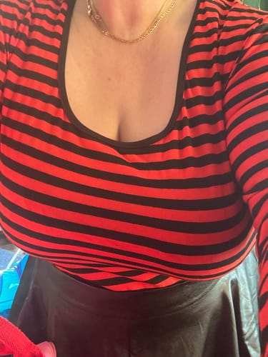 Customer photo review of PRE-ORDER - Troublemaker Top in Orange and Black Stripes - Vixen by Micheline Pitt