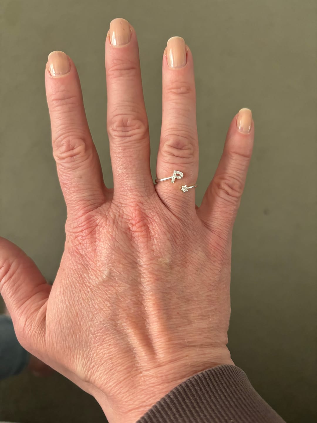 Customer photo review of Diamond Initial Ring Adjustable