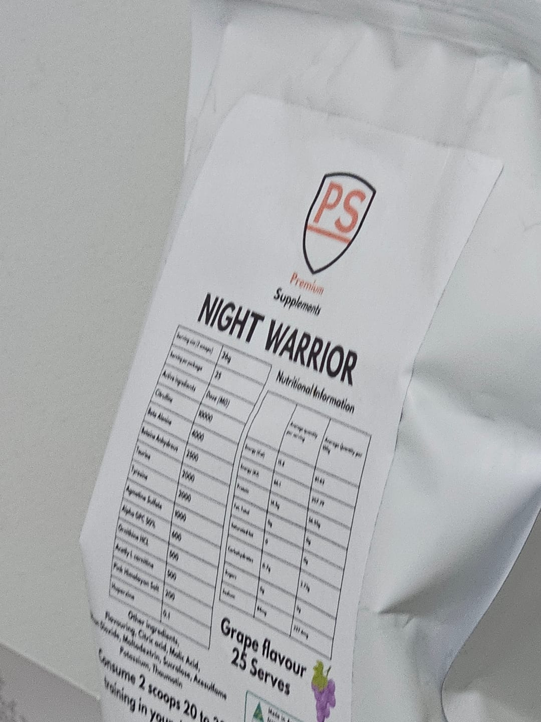 Customer photo review of Night warrior Caffeine-free Pre-workout