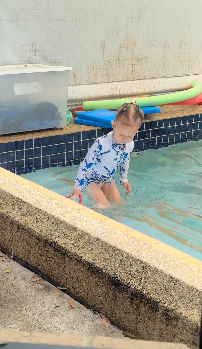 Customer photo review of Pink Cockatoo Long Sleeve Girls Zip Swimmers