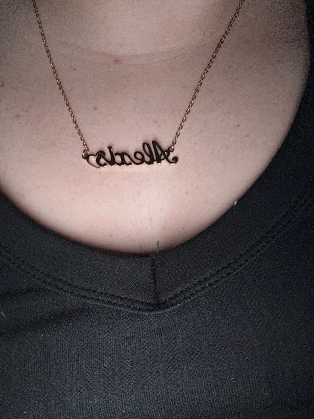Customer photo review of Crescent Heart Name Necklace