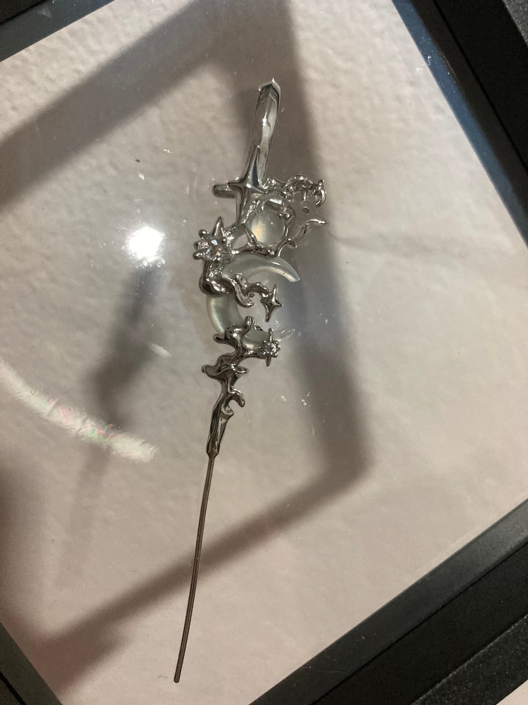 Customer photo review of "MYTH OF THE MOON" 925 Sterling Silver Statement Celestial Moon Dangle Needle Piercing Earring