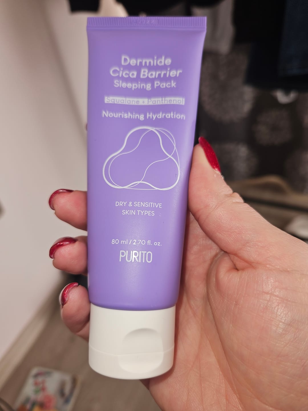 Customer photo review of Nomierinoša nakts maska sejai ar Āzijas centellu Purito Dermide Cica Barrier Sleeping Pack