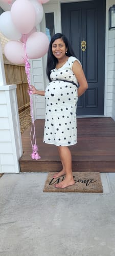 Customer photo review of Maternity Tie Back Short Sleeve Chiffon Dress - Polka Dots