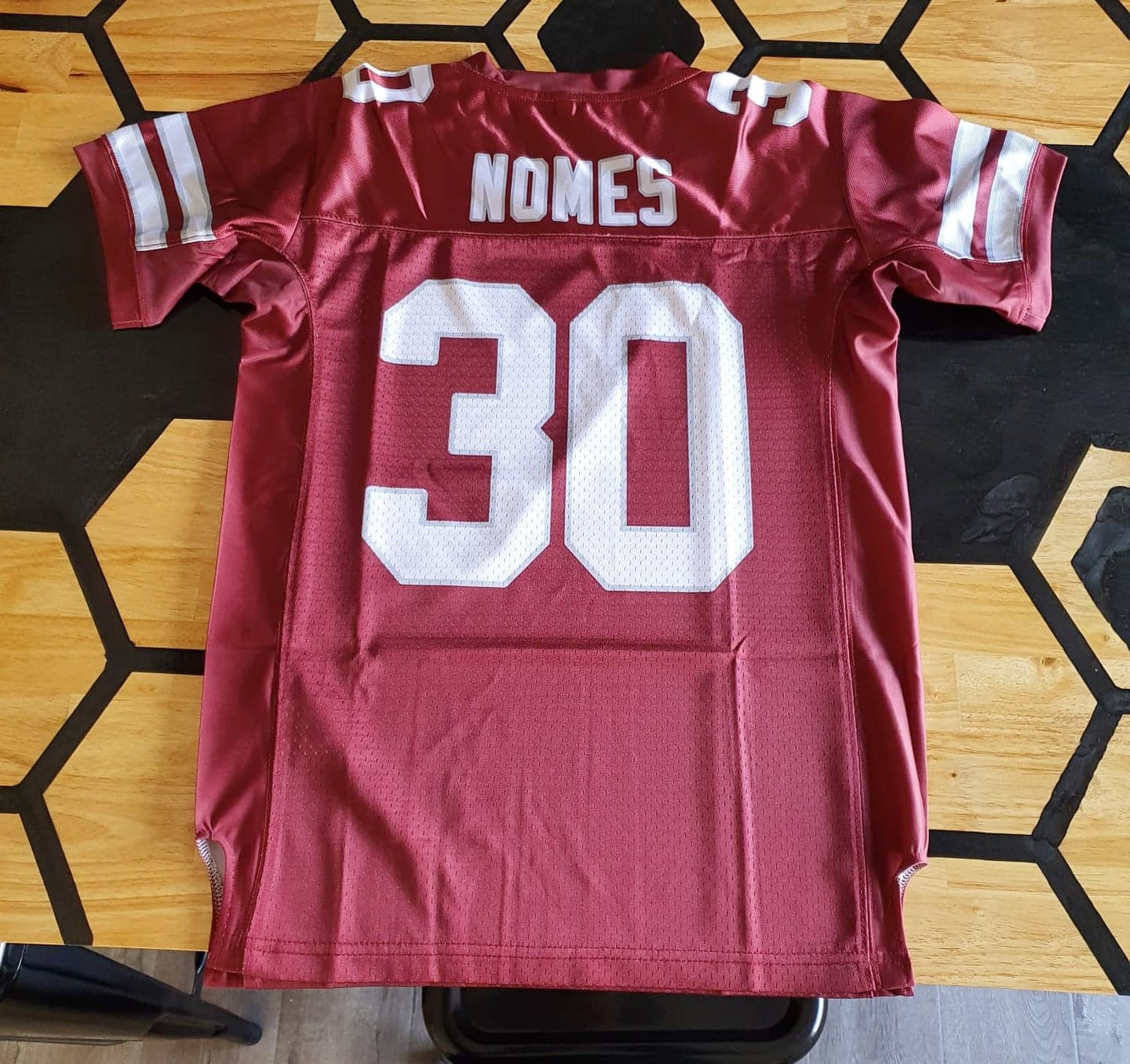 Customer photo review of Custom Red White-Black Classic Style Mesh Authentic Football Jersey