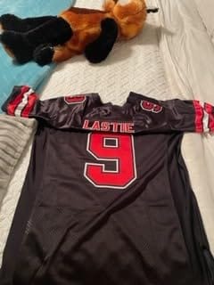Customer photo review of Custom Black Red-White Classic Style Mesh Authentic Football Jersey