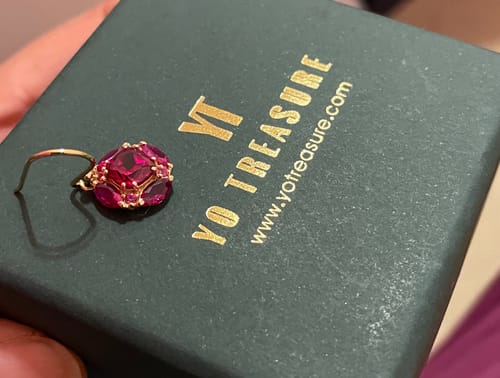 Customer photo review of Lab Created Ruby Crimson Whisper Dangle Earrings