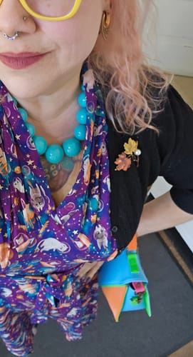 Customer photo review of Rose Space Cats Short Sleeve Dress by Miss Lulo