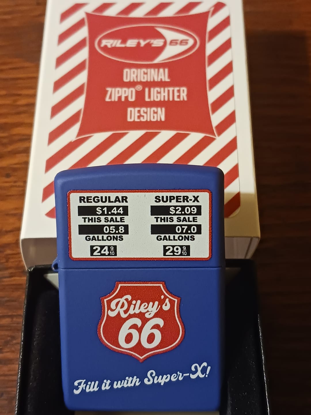 Customer photo review of Exclusive - Riley's 66 Zippo Lighter - Gas Pump - Royal Blue Matte