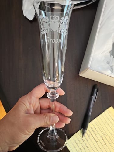 Customer photo review of Galway Crystal Claddagh Ring Shamrock Flute Pair