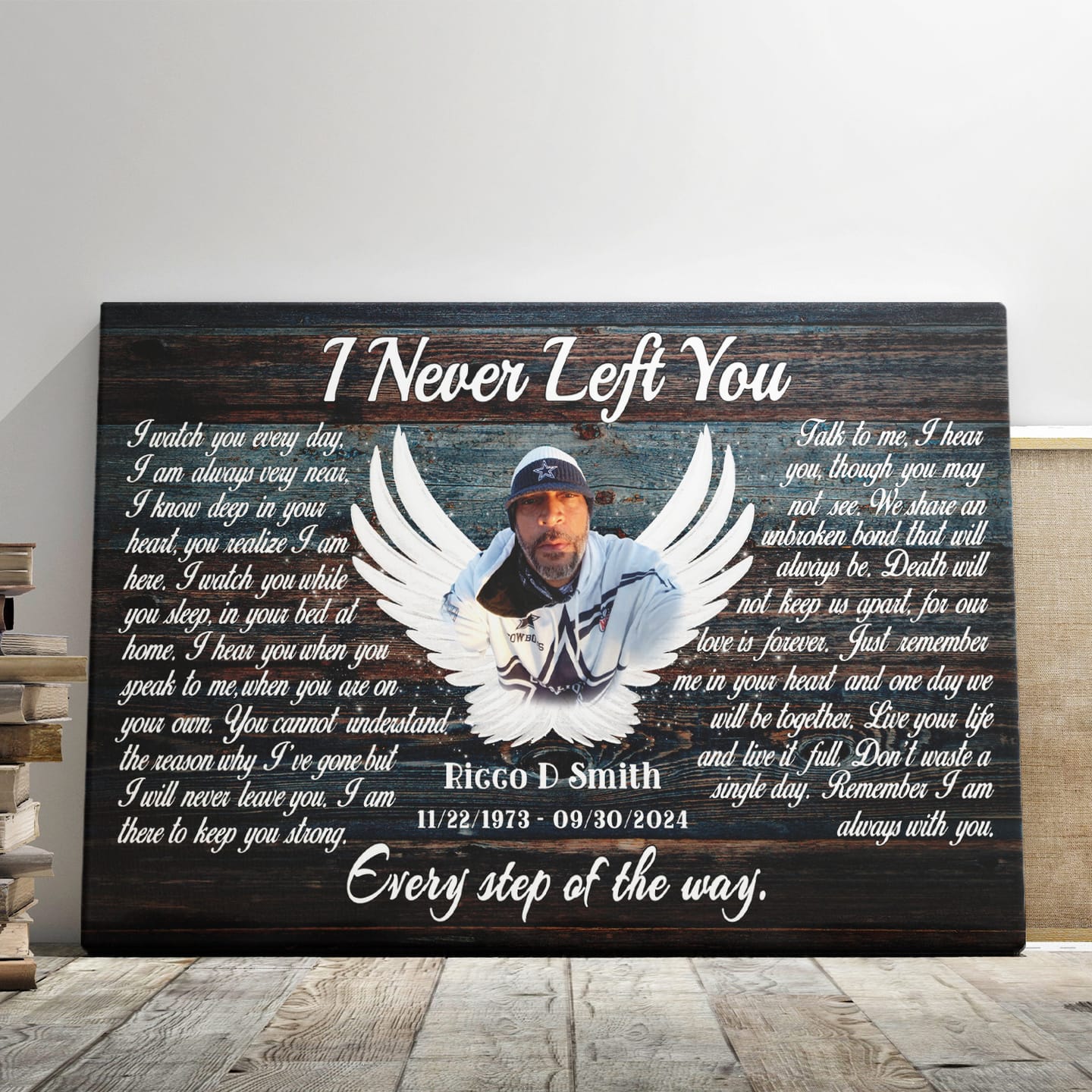 Customer photo review of Personalized Canvas Prints, Custom Photo, Memorial Gifts, Sympathy Gifts, Angel Wings I Never Left You Love Dem Canvas
