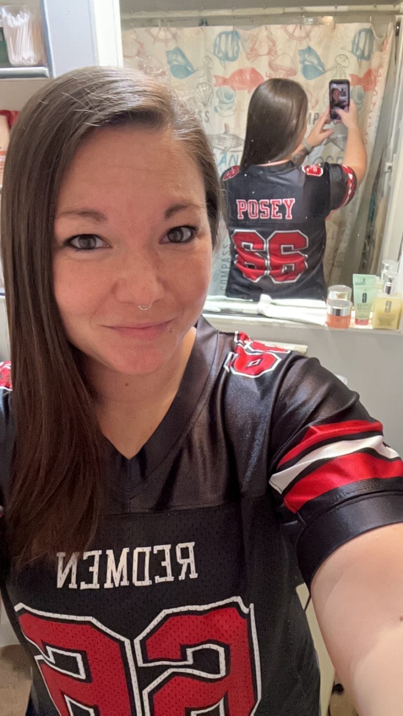 Customer photo review of Custom Black Red-White Classic Style Mesh Authentic Football Jersey
