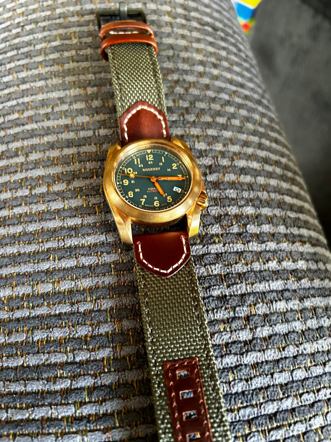 Customer photo review of VOYAGER - 100M Waterproof Bronze Automatic Field Watch | Sandstone Green