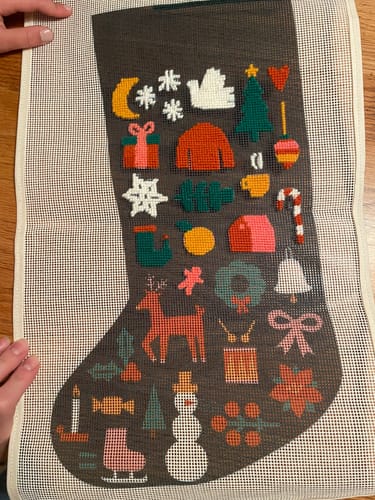 Customer photo review of Folk Christmas Stocking Needlepoint Kit