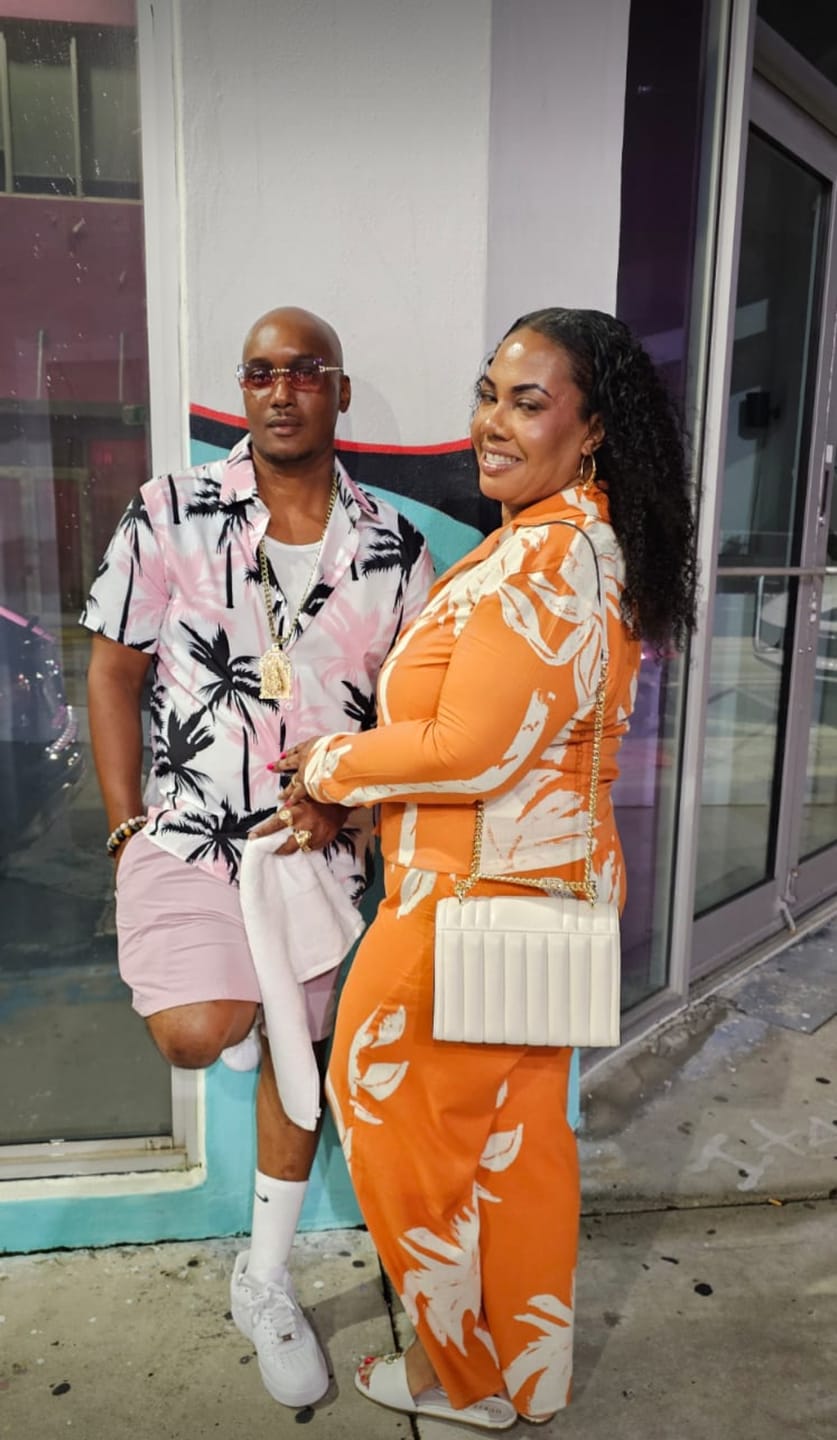 Customer photo review of Palm Tree Print Button Up Shirt & Swim Shorts