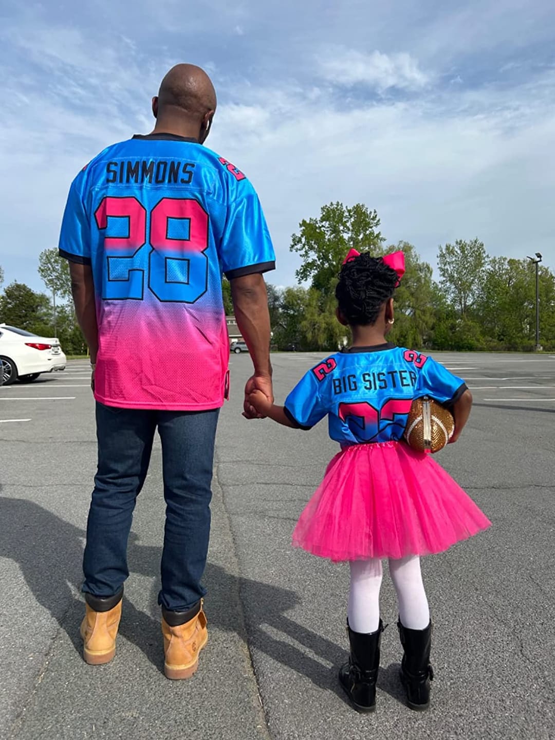 Customer photo review of Custom Black Pink-White Gradient Fashion Personalized Team Football Jersey