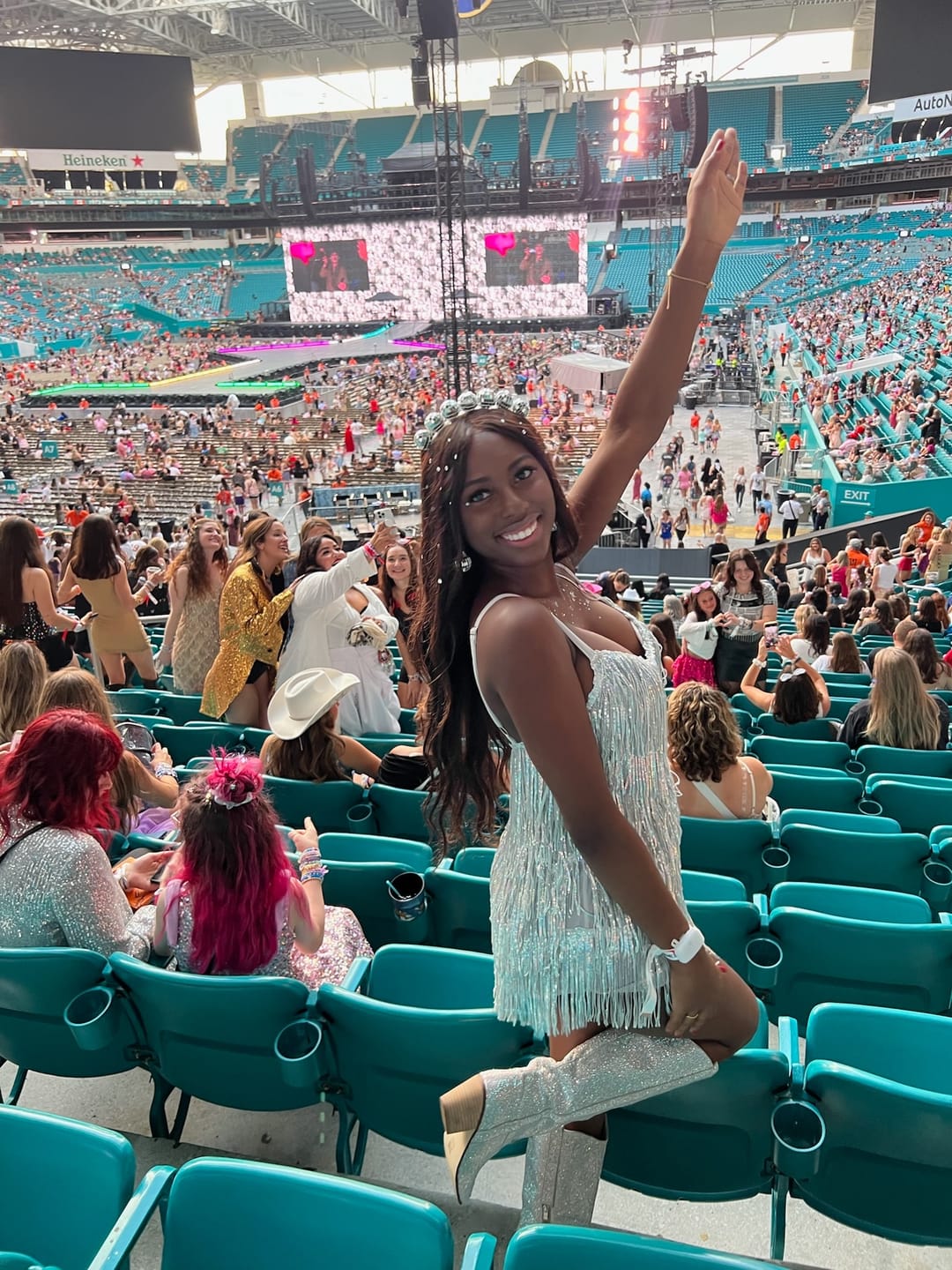 Customer photo review of Shake It My Way Short Sequin Fringe Mini Dress