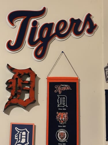 Customer photo review of Detroit Tigers "Tigers" Word Script 3 Layer Metal Wall Art