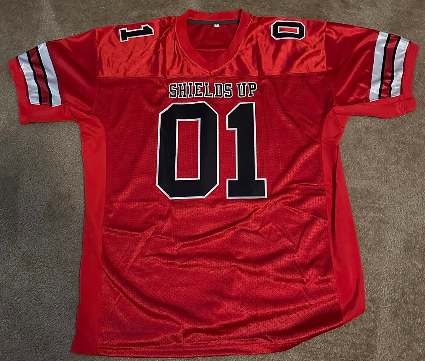Customer photo review of Custom Red White-Black Classic Style Mesh Authentic Football Jersey