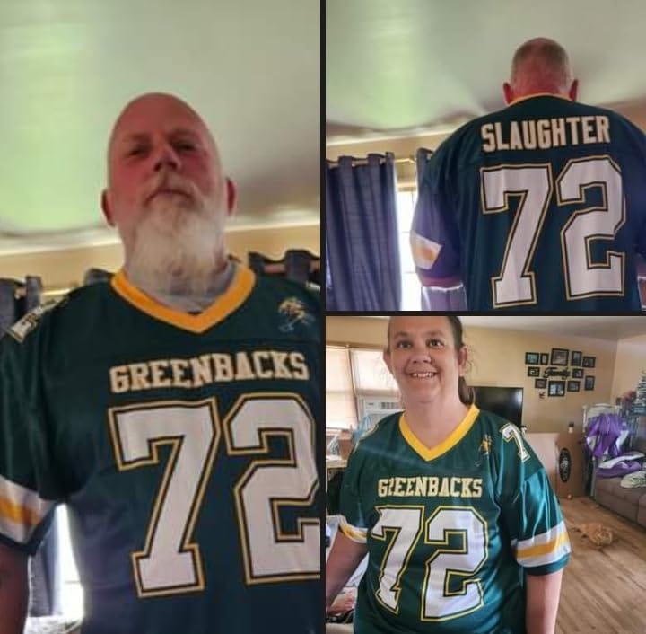 Customer photo review of Custom Green White-Gold Classic Style Mesh Authentic Football Jersey