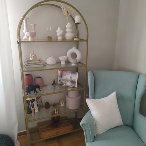 Customer photo review of Ψηλό Μοντέρνο Ράφι Βιβλιοθήκη Χρυσή Μεταλλική για Σαλόνι Υπνοδωμάτιο Μπάνιο LG-T050A01