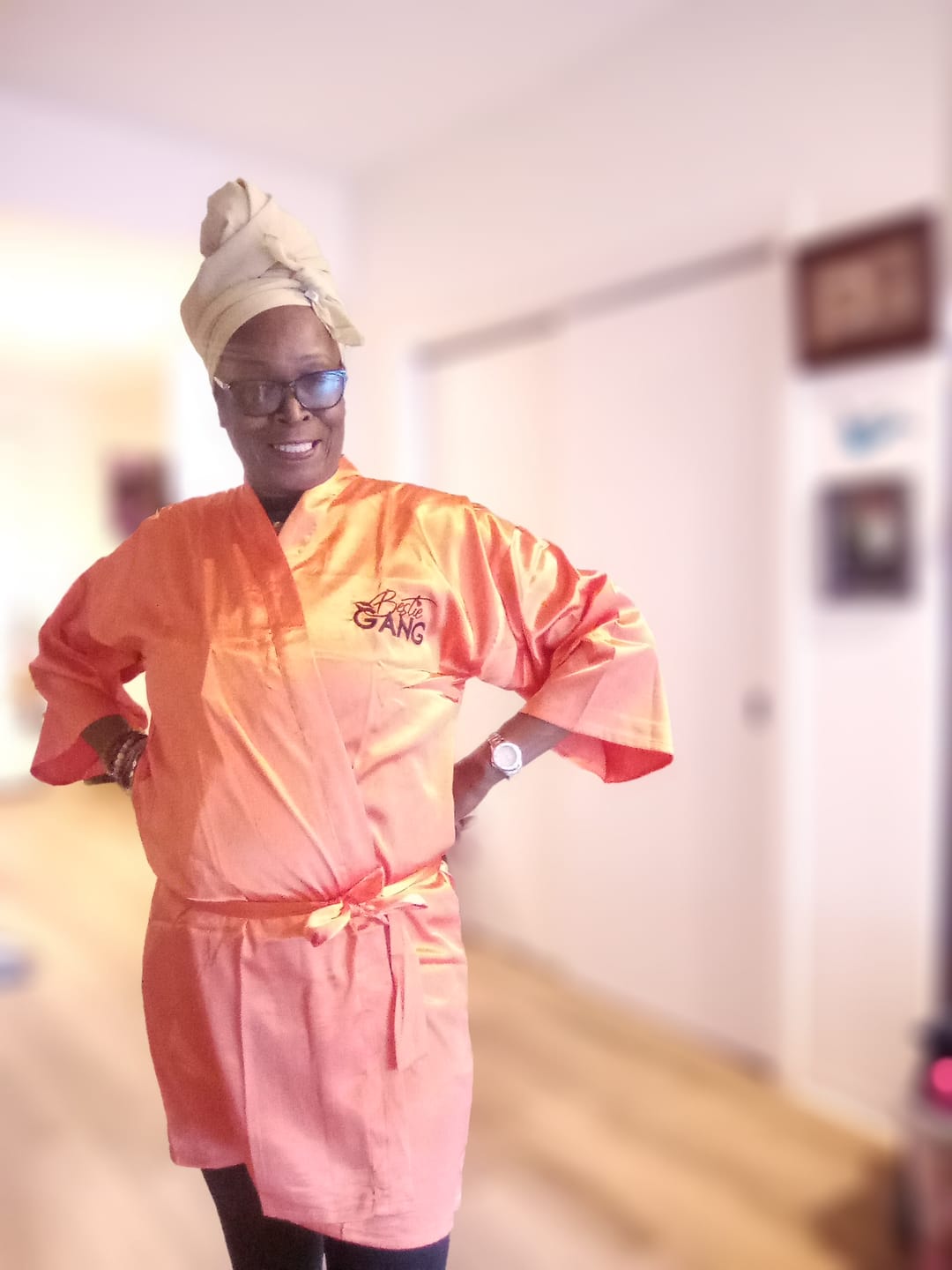 Customer photo review of Orange Silk Kimono Robe