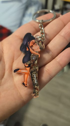 Customer photo review of Personalized Couple Military Acrylic Keychain