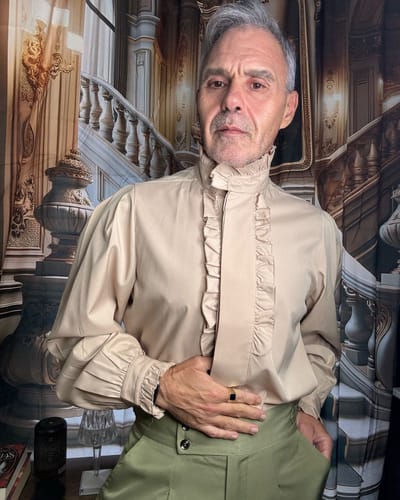 Customer photo review of Mens Frill Trim Neck Button Shirt SKUI95454