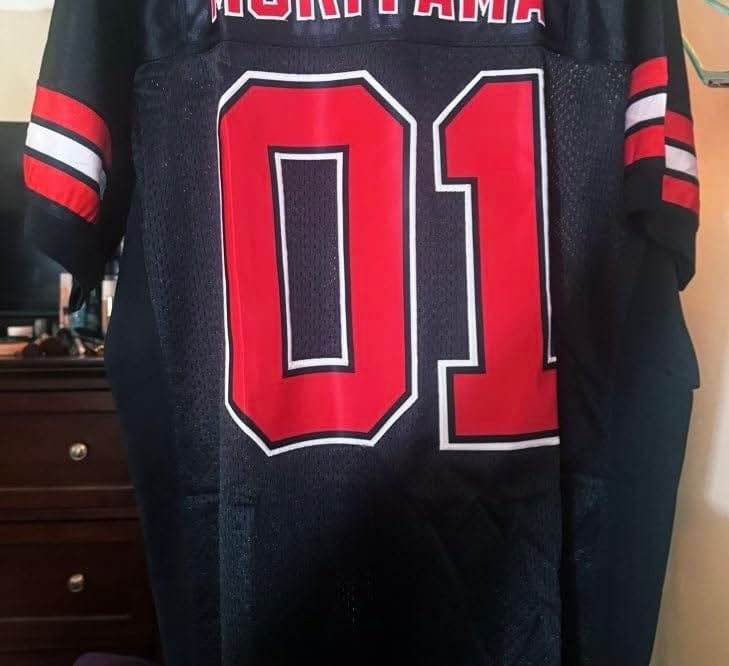 Customer photo review of Custom Black Red-White Classic Style Mesh Authentic Football Jersey