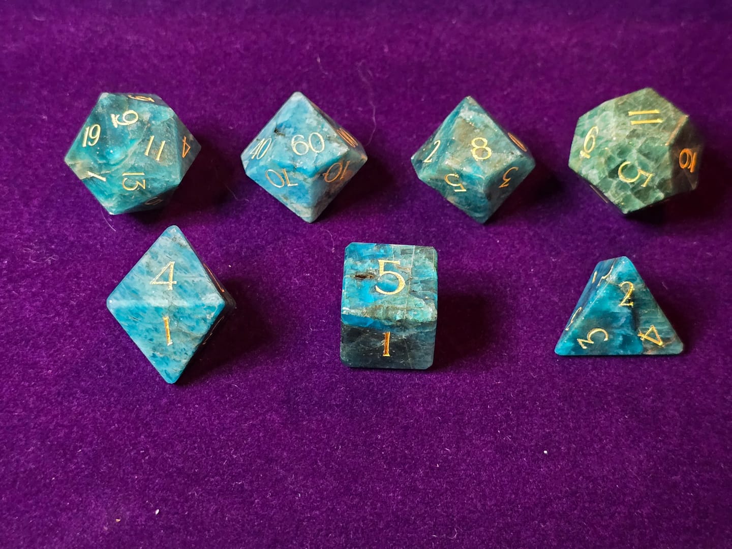 Customer photo review of URWizards D&D Azurite Engraved Dice Set(Limited edition)