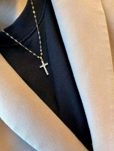 Customer photo review of Gemstone Cross Pendant 18k Gold Necklace