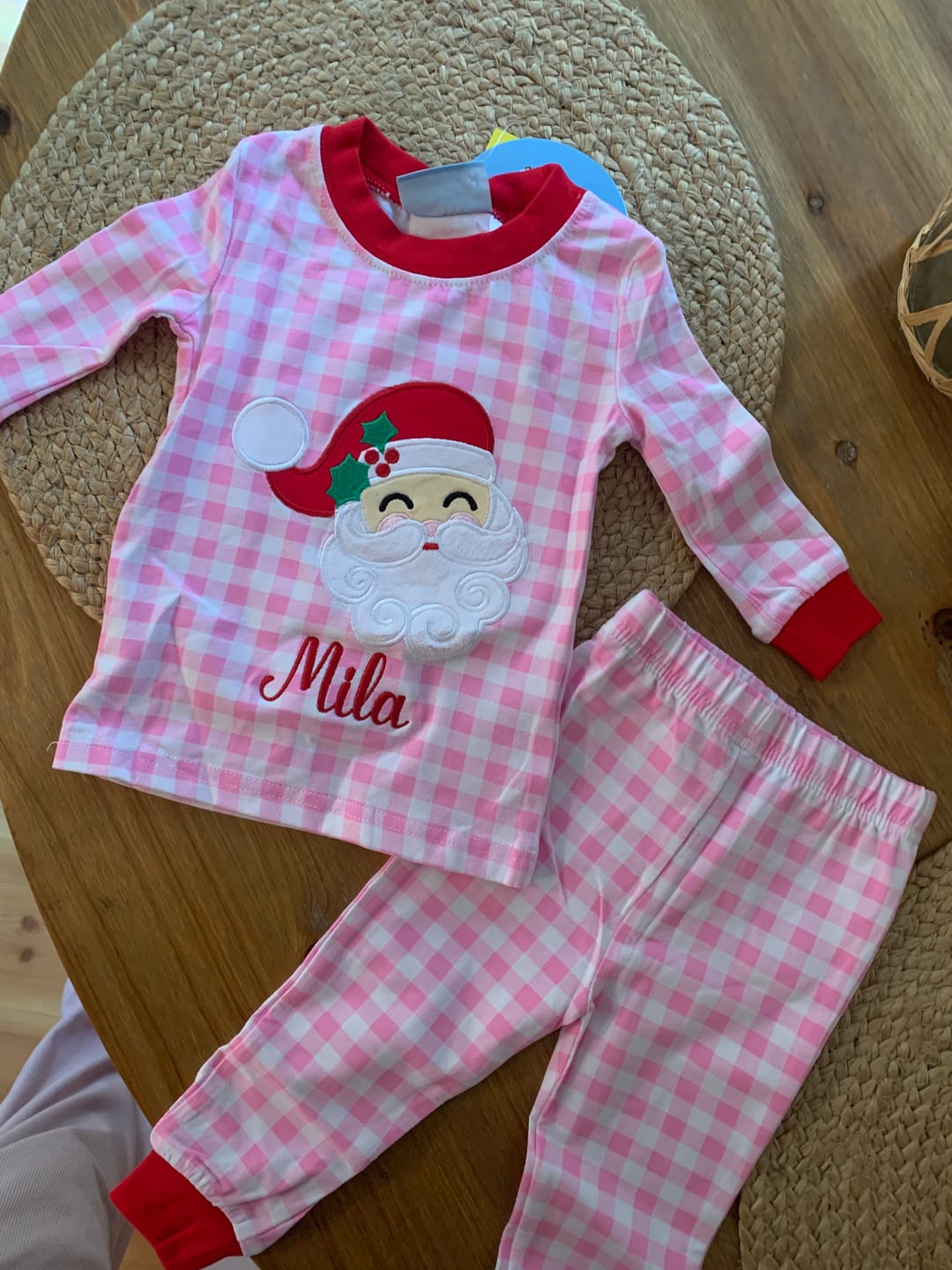 Customer photo review of Happy Santa Pink Gingham Pajamas