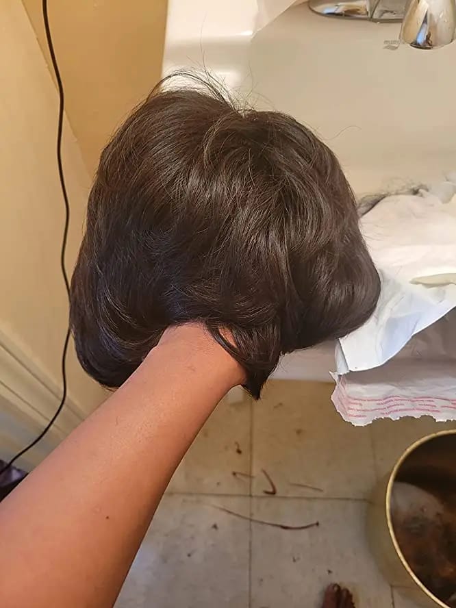 Customer photo review of Luvwin Classic Pixie Cut Style Wig With Layered Bangs For Black Women