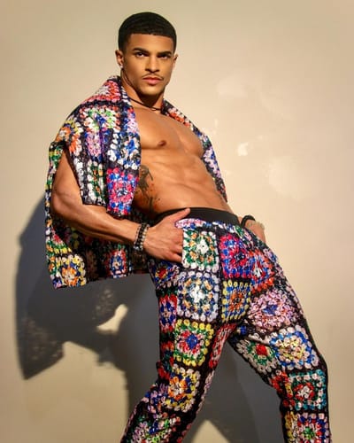Customer photo review of Mens Colorful Floral Lace Two Pieces Outfits SKUJ92640