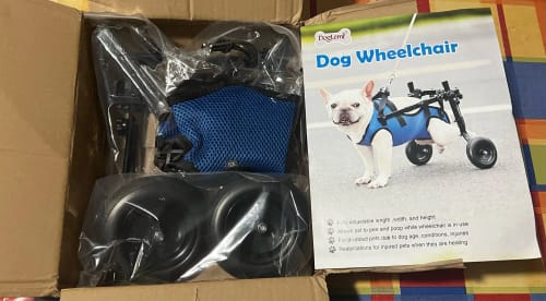 Customer photo review of Adjustable Dog Wheelchairs for Back Legs Dog Wheelchair Cart for Hip Support Mobility Aids for Small Pets Hind Limbs
