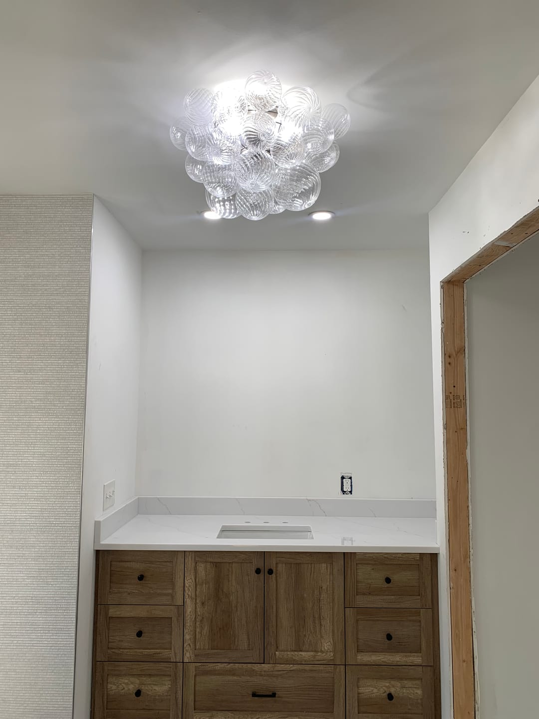 Customer photo review of 3-Light Cluster Ribbed Glass Bubble Semi Flush Chandelier