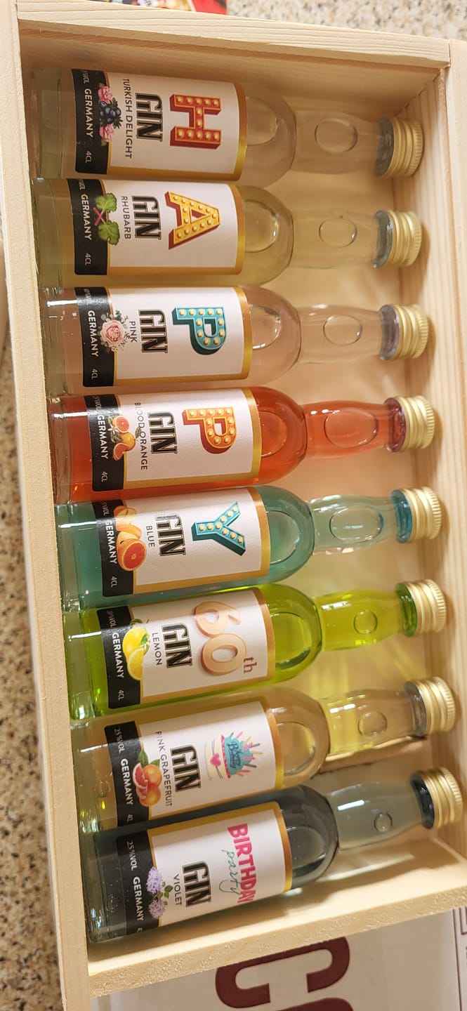 Customer photo review of Happy 60th Birthday Gin Selection Gift Set - 8 Gin Flavour Varieties - (Pack of 8)