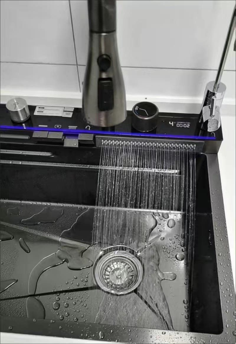 Customer photo review of Kitchen Deluxe Waterfall Workstation Sink with Digital Temperature Display Faucet