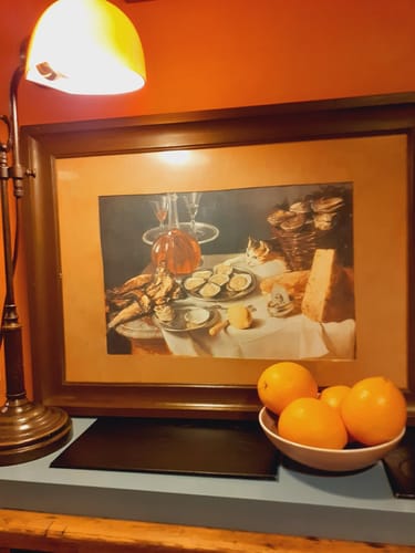 Customer photo review of Still Life with Cat, vintage artwork by François Desportes, vintage art, A3 (16x12") Poster Print