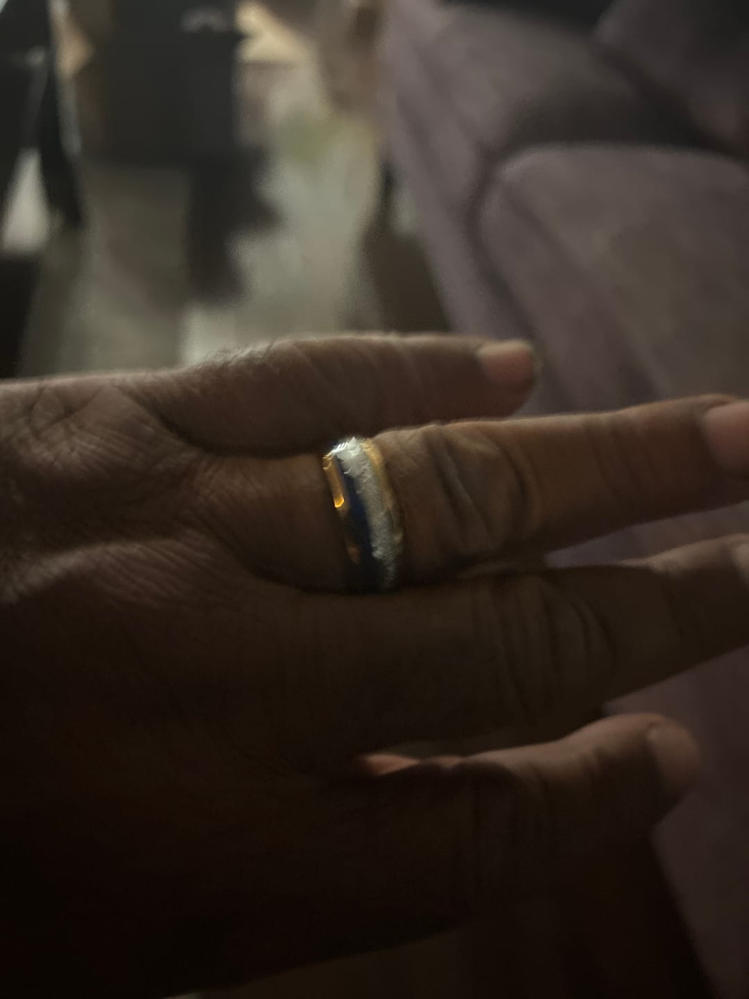 Customer photo review of 8mm- ROSE GOLD TUNGSTEN ARROW RING W/ BLUE LAPIS LAZULI, FAUX METEORITE,