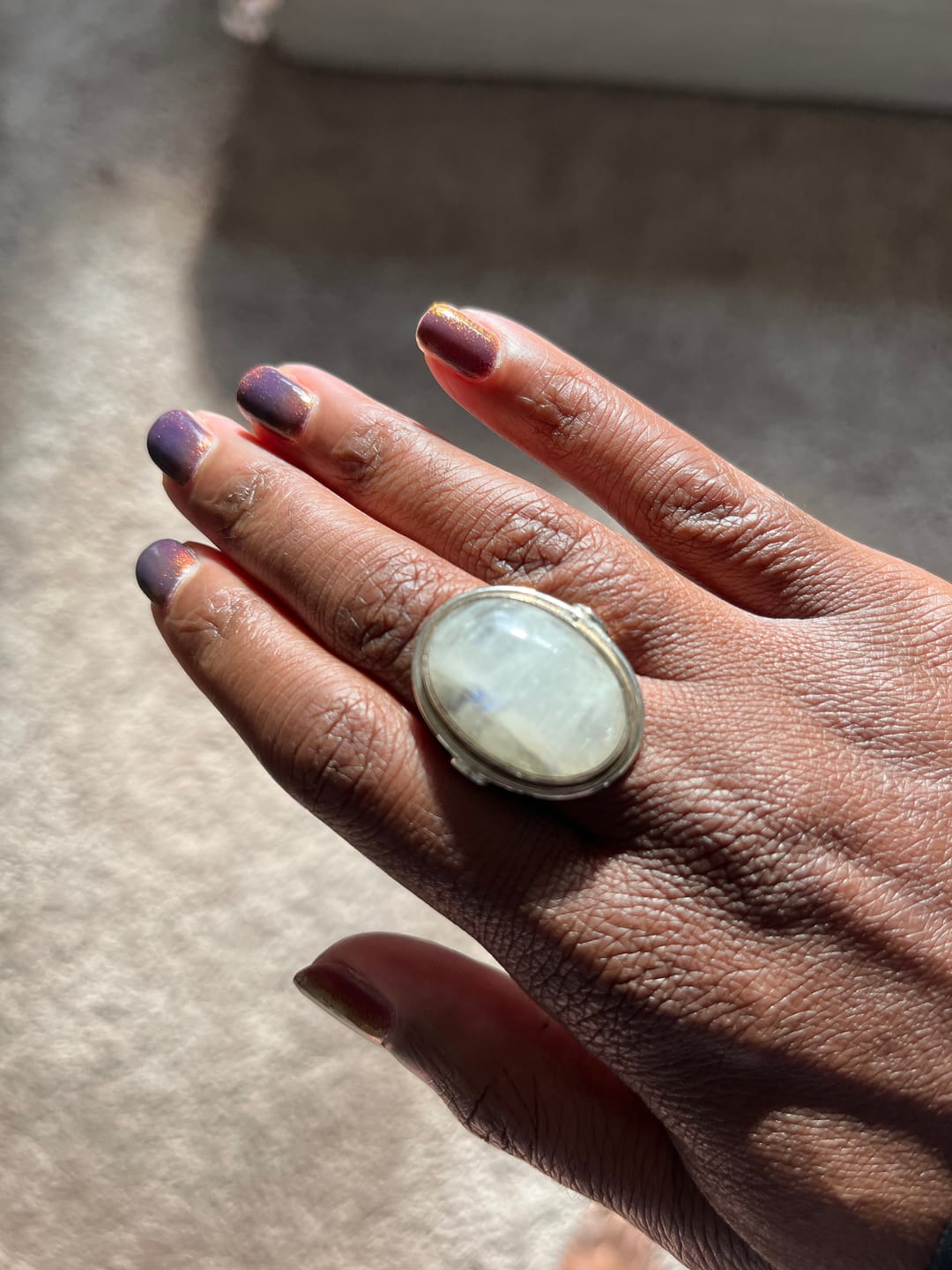 Customer photo review of Sterling Silver Rainbow Moonstone Ring