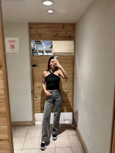 Customer photo review of Pants Wide Leg Pocket Gray
