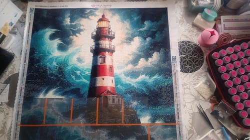Customer photo review of 5D Diamond Painting AB Steine Lighthouse Storm mit 100 Farben
