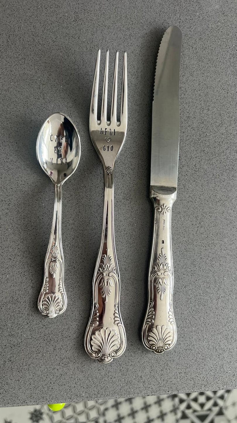 Customer photo review of Custom - Vintage Silver Hand-stamped cutlery