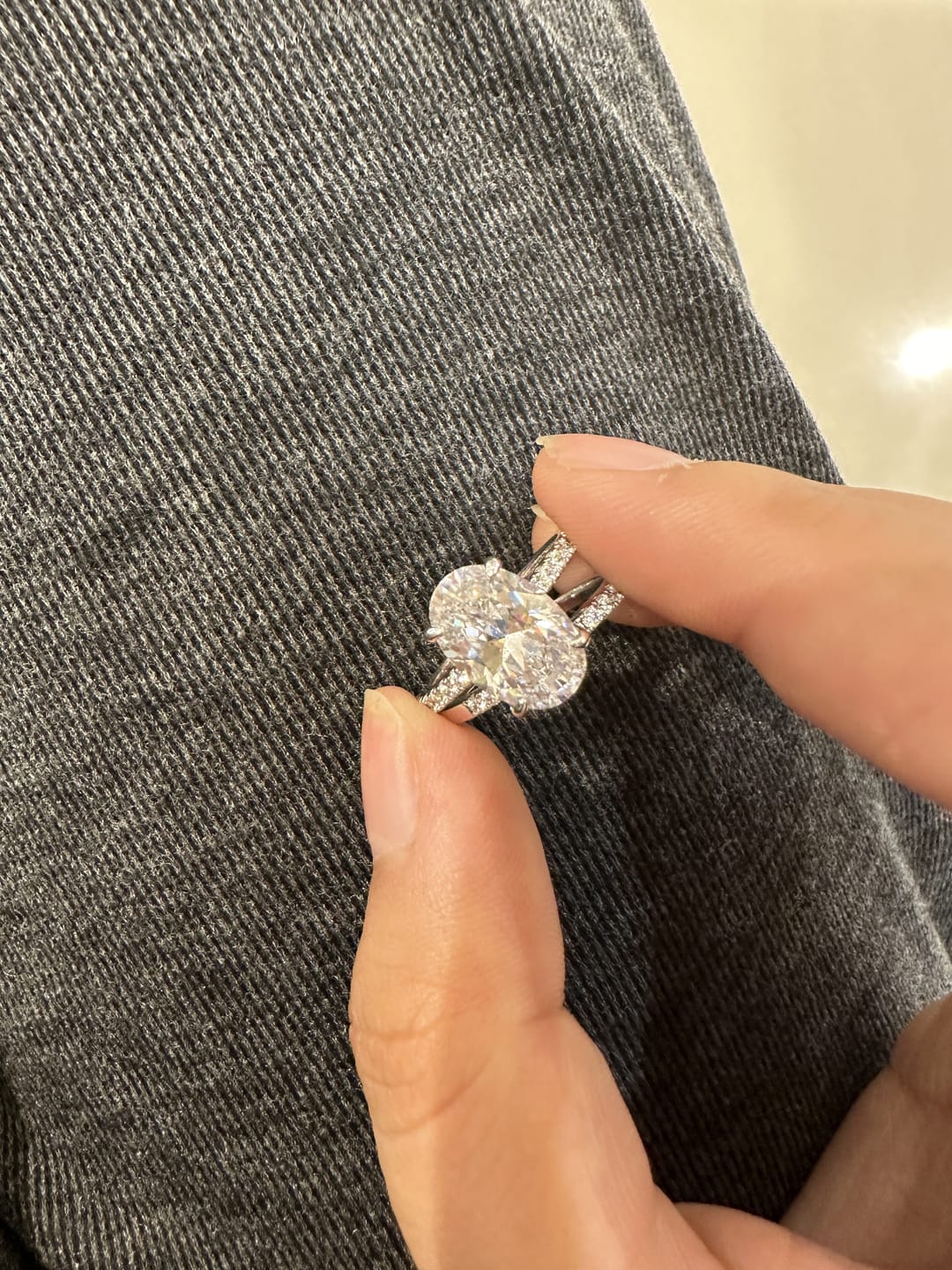 Customer photo review of S925 4.0 Carat Oval Cut Wedding Ring Set With Hidden Halo Promise Ring Classic Half Wedding Band
