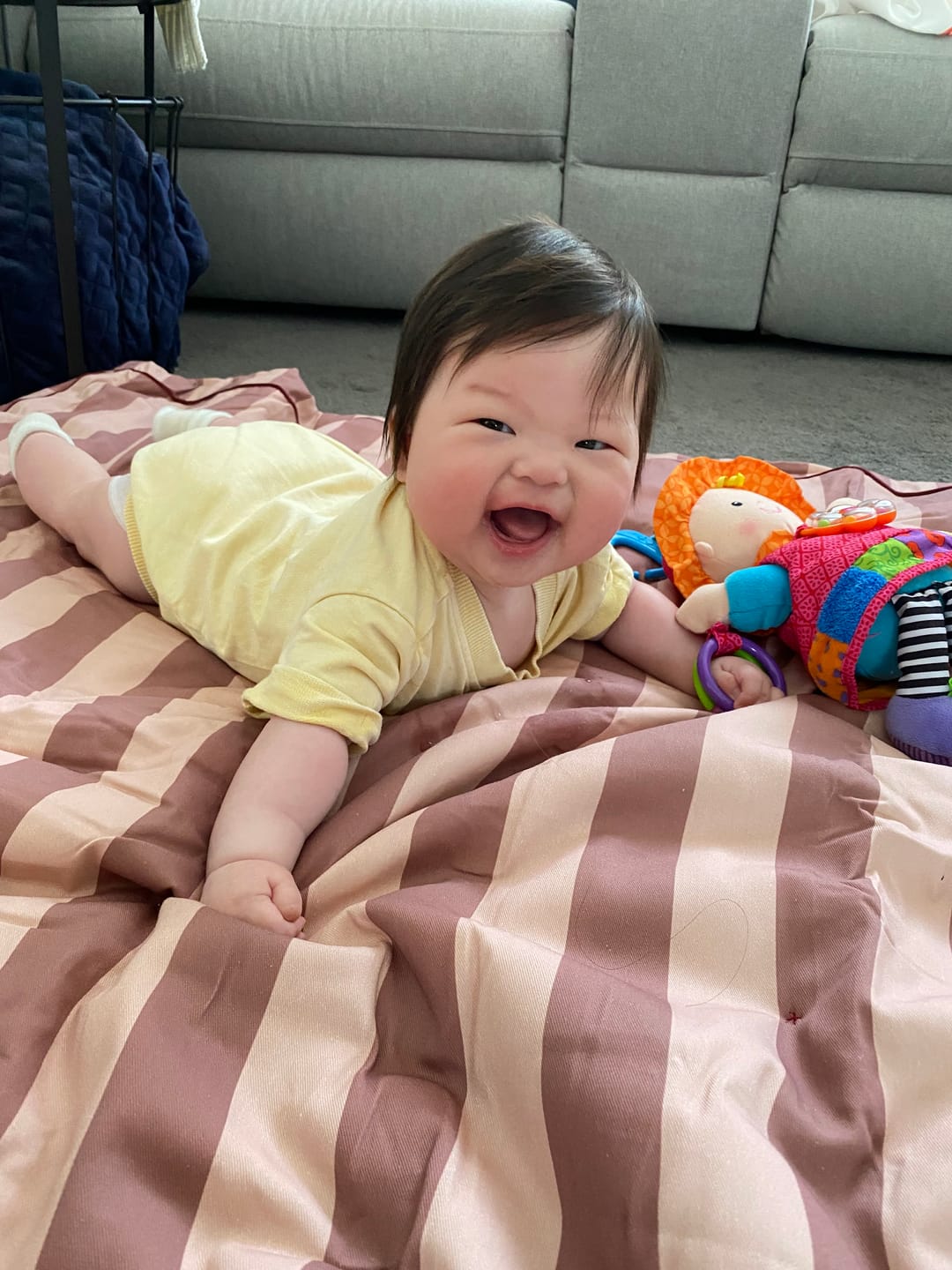 Customer photo review of Striped Play Mat – Pink